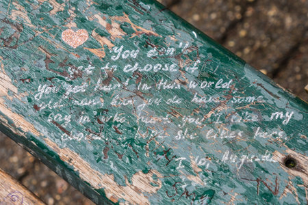 Writing on the bench of Love in Amsterdam - AMSTERDAM - THE NETHERLANDS - JULY 20, 2017