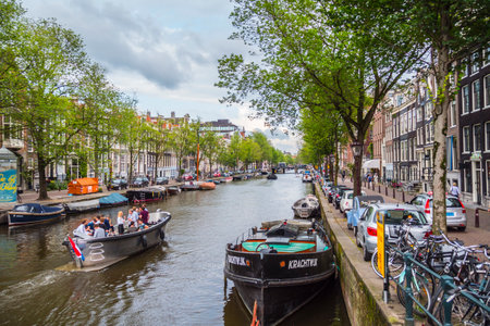 View over romantic Princes Canal in Amsterdam - AMSTERDAM - THE NETHERLANDS - JULY 20, 2017のeditorial素材