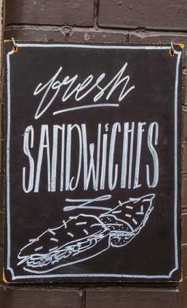 Fresh Sandwiches sign in the streets of Amsterdam - AMSTERDAM - THE NETHERLANDS - JULY 20, 2017のeditorial素材