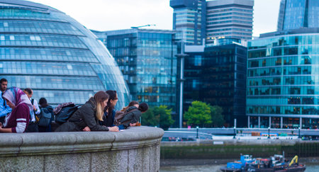 Enjoying the view from London City Hall and More London Riversideのeditorial素材
