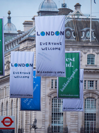 New London flags in the streets - everyone welcomeのeditorial素材