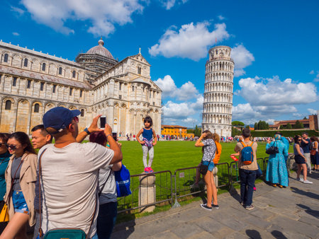 Miracoli Square with Pisa Cathedral and Leaning Tower - PISA / TUSCANY ITALY - SEPTEMBER 13, 2017のeditorial素材