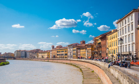 River Arno in the city of Pisa on a wonderful day - PISA / TUSCANY ITALY - SEPTEMBER 13, 2017のeditorial素材