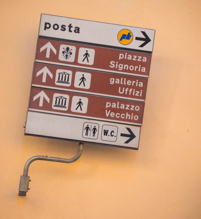Direction signs in the city of Florence - FLORENCE / ITALY - SEPTEMBER 12, 2017のeditorial素材