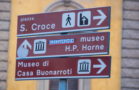 Direction signs in the city of Florence - FLORENCE / ITALY - SEPTEMBER 12, 2017のeditorial素材
