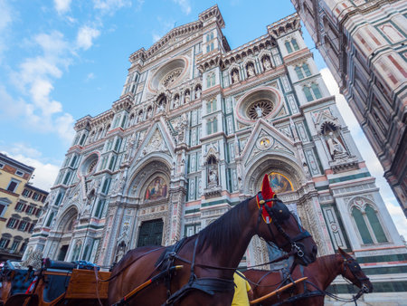 Cathedral of Santa Maria del Fiore in Florence on Duomo Square - biggest attraction in the city - FLORENCE / ITALY - SEPTEMBER 12, 2017のeditorial素材