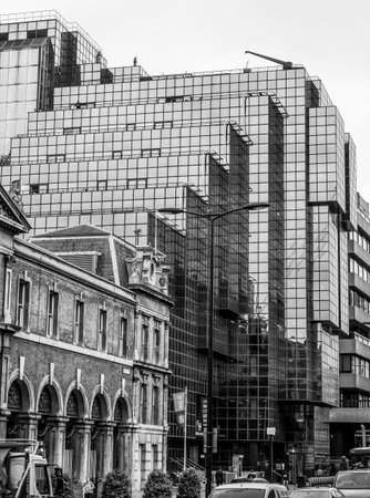 Street view with Nothern and Shell Building in the City of London - LONDON / GREAT BRITAIN - SEPTEMBER 19, 2016のeditorial素材