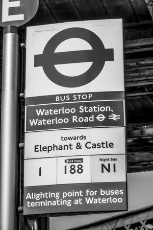 London Bus stop Waterloo Station - LONDON / GREAT BRITAIN - SEPTEMBER 19, 2016のeditorial素材