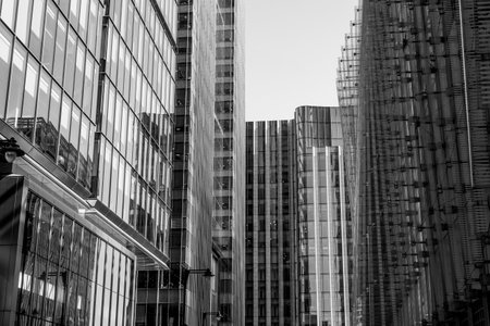 Modern glass fronts of Office buildings in Canary Wharf - LONDON / GREAT BRITAIN - SEPTEMBER 19, 2016のeditorial素材