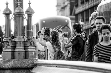 Tourists walking over Westminster Bridge - a hot spot in London - LONDON / GREAT BRITAIN - SEPTEMBER 19, 2016のeditorial素材