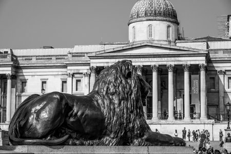 The famous lions at Trafalgar Square in London - LONDON / GREAT BRITAIN - SEPTEMBER 19, 2016のeditorial素材