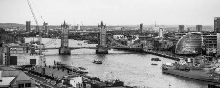 Tower Bridge London and River Thames - aerial view from Monument - LONDON / GREAT BRITAIN - SEPTEMBER 19, 2016のeditorial素材