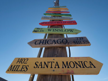 Direction signs to famous cities at Route 66 - STROUD - OKLAHOMA - OCTOBER 16, 2017