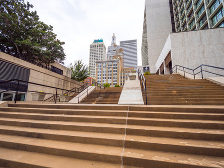 Downtown Tulsa beautiful buildings and stairs - TULSA - OKLAHOMA - OCTOBER 17, 2017のeditorial素材