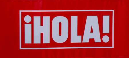 Hola Logo in Spain - MADRID / SPAIN - FEBRUAR 21, 2018のeditorial素材