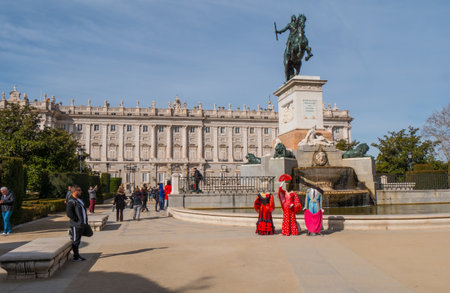 Beautiful Square in Madrid - The Plaza De Oriente at Royal Palace - MADRID / SPAIN - FEBRUAR 21, 2018のeditorial素材