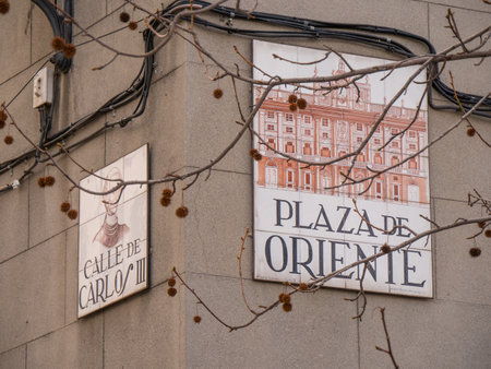 Street sign at Plaza de Oriente - MADRID / SPAIN - FEBRUAR 21, 2018のeditorial素材
