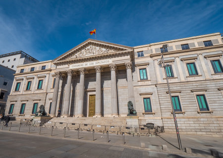 Wide angle view over the Assembly Building in Madrid called Congreso de los disputados - MADRID / SPAIN - FEBRUAR 21, 2018のeditorial素材