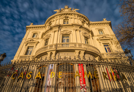 Famous America House building in Madrid called Casa de America at Cibeles Square - MADRID / SPAIN - FEBRUAR 21, 2018のeditorial素材