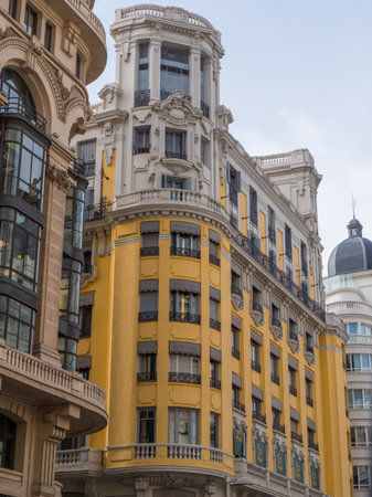 Amazing buildings at Gran Via street in Madrid - MADRID / SPAIN - FEBRUAR 21, 2018のeditorial素材