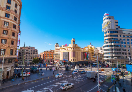 The popular Callao Square at Gran Via street in Madrid - a shopping mile - MADRID / SPAIN - FEBRUARY 20, 2018のeditorial素材