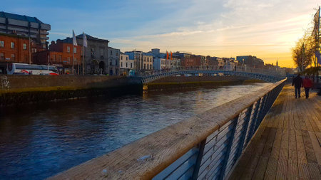 River Liffey in Dublin at sunsetのeditorial素材