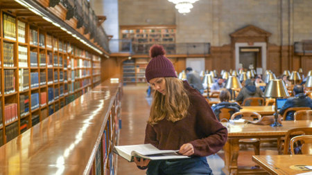 Young woman at a library for studying - NEW YORK, UNITED STATES - DECEMBER 4, 2018のeditorial素材