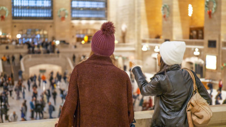Two friends travel to New York for sightseeing and enjoy Grand Central Station - NEW YORK, UNITED STATES - DECEMBER 4, 2018のeditorial素材