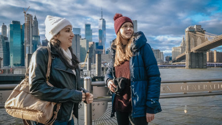 Two friends travel to New York for sightseeing - NEW YORK, USA - DECEMBER 4, 2018のeditorial素材