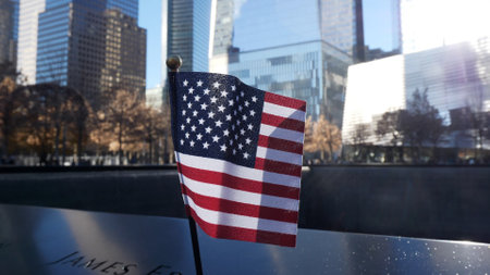 US Flag at the 911 Memorial World Trade Center - NEW YORK, USA - DECEMBER 4, 2018のeditorial素材