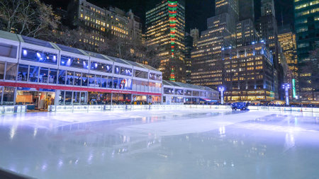 Big ice rink at Bryant Park New York - NEW YORK, USA - DECEMBER 4, 2018のeditorial素材