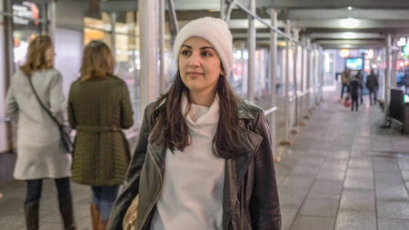 Walking on Times Square New York by night while doing a sightseeing trip to Manhattan - NEW YORK, USA - DECEMBER 4, 2018のeditorial素材