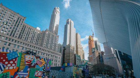 Huge skyscrapers at financial district of Manhattan - NEW YORK, UNITED STATES - DECEMBER 4, 2018のeditorial素材