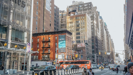 Typical street view in Manhattan at 8th Avenue - NEW YORK, USAのeditorial素材