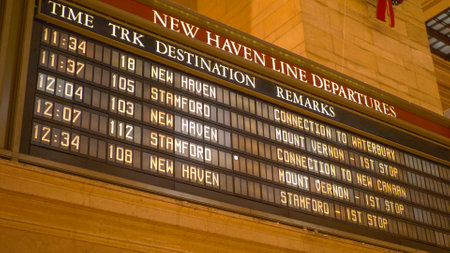 Timetable at New York Grand Central station - NEW YORK, UNITED STATES - DECEMBER 4, 2018