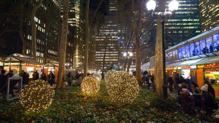 Beautiful Christmas decoration at Bryant Park Manhattan - NEW YORK, UNITED STATES - DECEMBER 4, 2018のeditorial素材