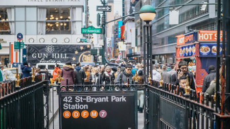 Bryant Park Subway station in Manhattan - NEW YORK, UNITED STATES - DECEMBER 4, 2018のeditorial素材