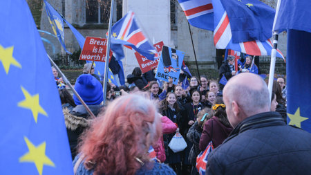 Brexit protest march and demonstration in London - LONDON, ENGLAND - DECEMBER 15, 2018のeditorial素材