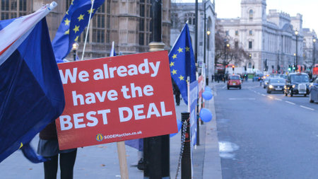 Brexit protest march and demonstration in London - LONDON, ENGLAND - DECEMBER 15, 2018のeditorial素材