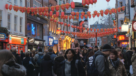 London Chinatown is a busy and popular district - LONDON, ENGLAND - DECEMBER 15, 2018のeditorial素材