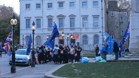 Brexit protest march and demonstration in London - LONDON, ENGLAND - DECEMBER 15, 2018のeditorial素材