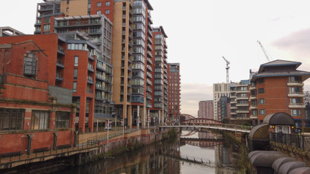 Canals in the city center of Manchester - MANCHESTER / ENGLAND - JANUARY 1, 2019のeditorial素材