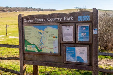 Seven Sisters Country Park at the South coast of England near Eastbourne  - EASTBOURNE, UNITED KINGDOM - FEBRUARY 27, 2019のeditorial素材