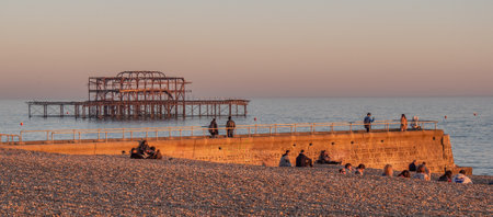 Beautiful Brighton beach is a popular place in summer - BRIGHTON, UNITED KINGDOM - FEBRUARY 27, 2019のeditorial素材