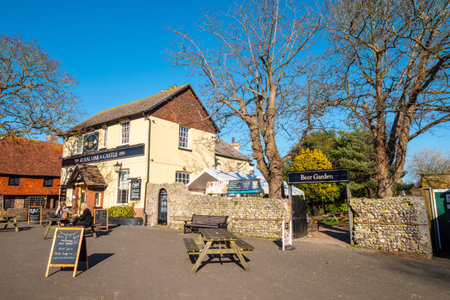 Beautiful English pub and beer garden in a small village - PEVENSEY, UNITED KINGDOM - FEBRUARY 27,...