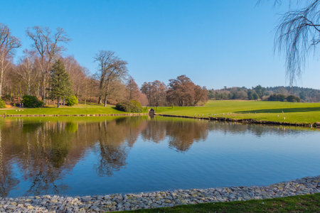 Beautiful gardens of Leeds Castle in England  - KENT, UNITED KINGDOM - FEBRUARY 27, 2019のeditorial素材