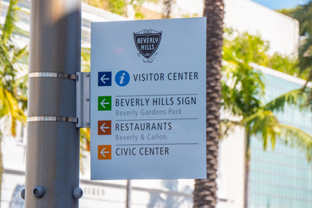 Direction signs at Beverly Hills - CALIFORNIA, USA - MARCH 18, 2019のeditorial素材