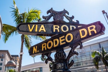 Via Rodeo street sign at Rodeo Drive in Beverly Hills - CALIFORNIA, USA - MARCH 18, 2019