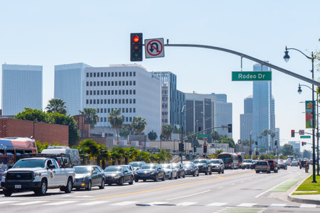 Santa Monica Boulevard street view in Beverly Hills - CALIFORNIA, USA - MARCH 18, 2019