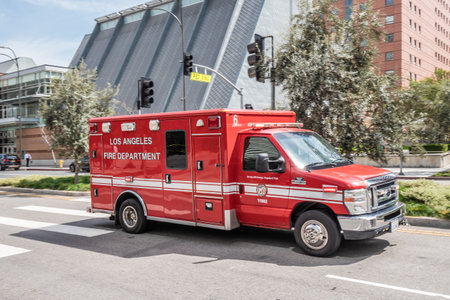 Ambulance car in Los Angeles downtown - CALIFORNIA, USA - MARCH 18, 2019のeditorial素材